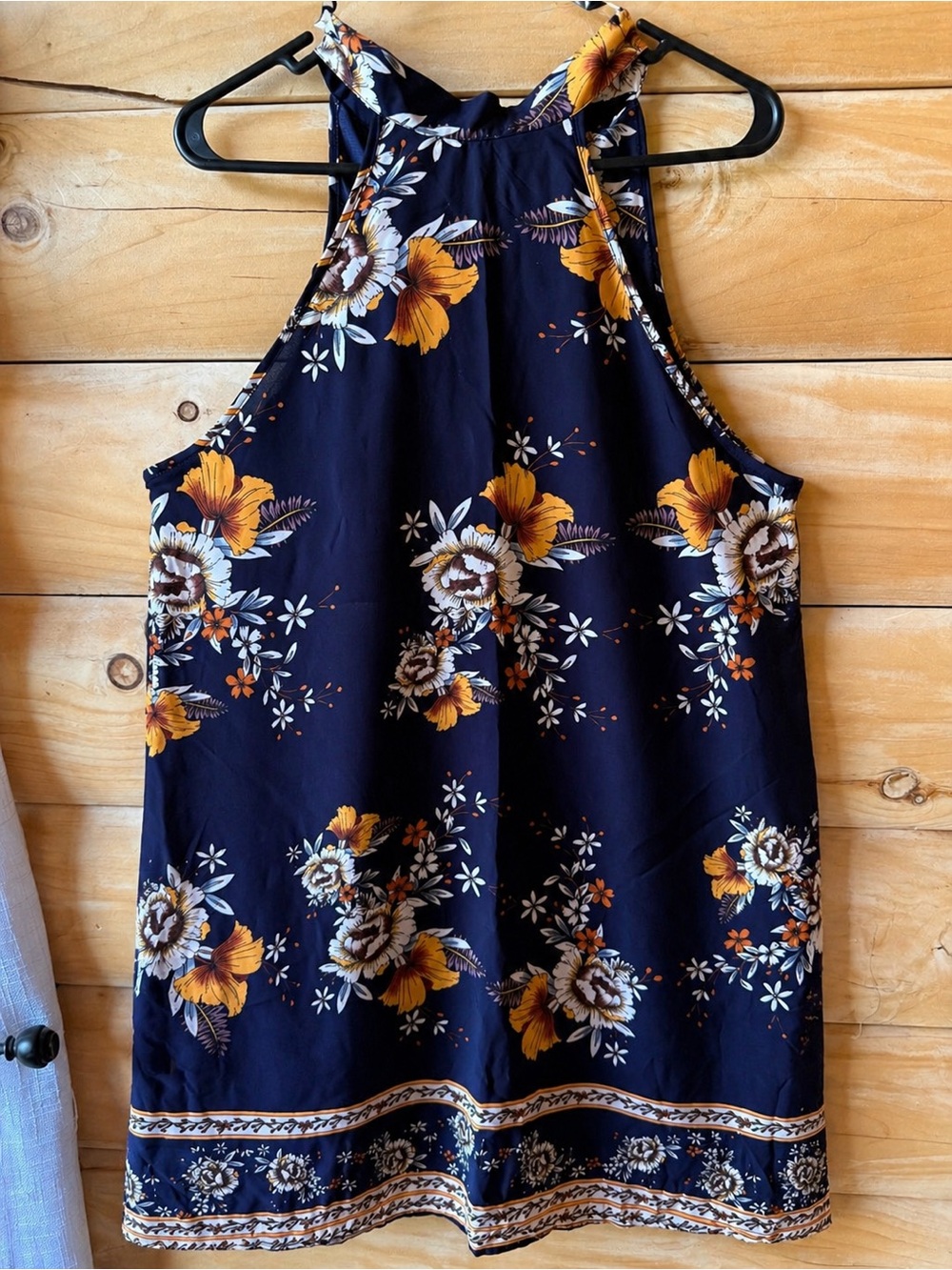 SHEIN Navy Floral Halter dress with Mustard Blooms - new without tags. XL